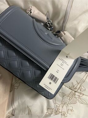 NWT-Tory Burch Quilted Lilac Shoulder Bag with Tassel in Cloud Blue